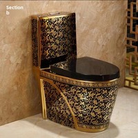 WC monobloc en céramique plaqué or, best-seller, avec chasse d'eau super-vortex 0,95 GPF, design économe en eau, à poser au sol