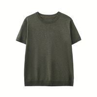 Chemise tricotée classique pour homme, couleur unie, col rond, manches courtes, tissu doux au toucher, vêtements de bureau et de trajet, vente en gros