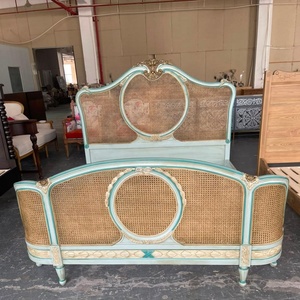 Vintage French Provincial Solid Wood <strong>Cane</strong> Rattan <strong>Bed</strong> Hand Carved Gilded Bedroom <strong>Bed</strong> Frame King Queen Size - Product Image 1
