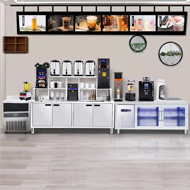 Kunden spezifische Kühlschrank Arbeitstisch Counter Bar Oem Edelstahl Bubble Tea Kühlschrank Counter Bar Frozen Milk Tea Counter