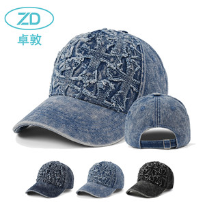 Gorra de béisbol de mezclilla desgastada con bordado 'Crohn Tab' estilo europeo-americano, 100% algodón, lavada, suave, retro, para hombre, ajustable, talla 4 - Product Image 1