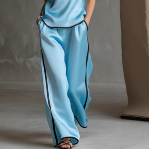 Nuovo <span class=keywords><strong>Completo</strong></span> Estivo 2026 in Cotone e <span class=keywords><strong>Lino</strong></span> con Dettagli a Contrasto, Top Senza Maniche con Scollo a V e Pantaloni a Gamba Larga, Outfit Elegante Stile Francese - Product Image 5