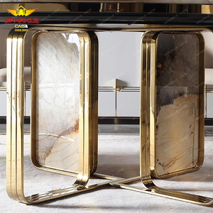 Ensemble table à manger contemporaine de luxe personnalisée plateau en marbre en acier inoxydable pierre frittée pieds en or design moderne pour villas - Product Image 2
