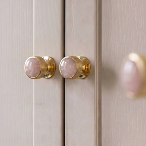 H59 Solid Brass Drawer Handle Rose Quartz Stone <strong>Cabinet</strong> <strong>Knobs</strong> PVD Gold Furniture Hardware 2 Sets Small Order - Product Image 2