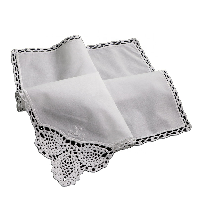 D002 Printable Embroiderable Ladies hankies Women Wedding Christmas Gift 12"x12" Square Scarf White Cotton Lace handkerchiefs