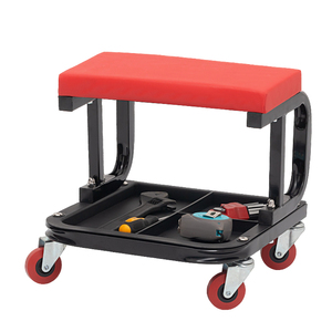 Sgabello da Lavoro Girevole Rinforzato con Seduta Imbottita in PU e Vassoio Portautensili Diviso per Officina Meccanica - Product Image 4