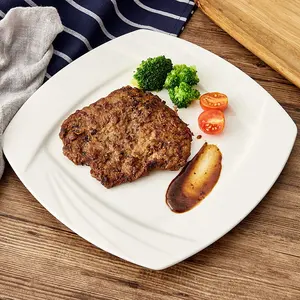 서쪽 작풍 세라믹 식기 beefsteak를 위한 우아한 백색 돋을새김된 사기그릇 사각 저녁식사 판