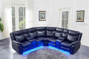 Canapé sectionnel électrique moderne en cuir, design semi-circulaire, mobilier de salon avec éclairage LED et ports USB - Product Image 6