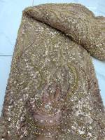 Tissu de dentelle perlée de luxe avec sequins brodés, style uni, tissu de mariée pour accessoires
