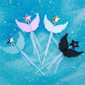 Star Wings Tassel Happy Birthday Cake Topper Acrylic Cake Topper Kids Birthday Party Supplies Cake Decorations Baby Shower