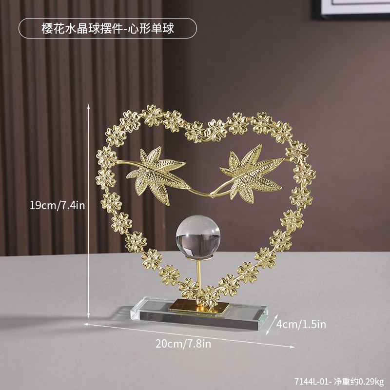 7144L-01-ลูกแก้วคริสตัลลายดอกซากุระ-ทรงหัวใจ-ลูกเดี่ยว