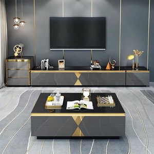Mesa de Centro de Lujo Ligero Moderno y Gabinete de TV Combinados para Sala de Estar de Varios Tamaños con Panel de Roca y Vidrio Templado Muebles Sencillos - Product Image 2