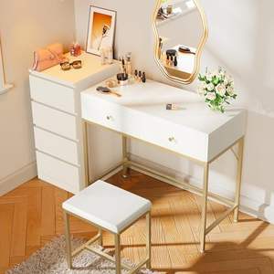 Di lusso 2-in-1 americano soluzione ufficio in metallo oro scrivania moderno con tavolo da studio trucco Vanity legno Top Computer - Product Image 4