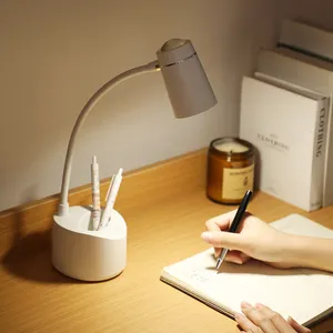 Lampu meja pelindung mata belajar lipat nirkabel, lampu meja 3 gigi Led dengan pemegang pena