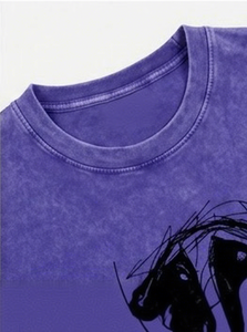 T-shirt pour homme en coton jersey délavé, violet, à manches courtes, col rond, coupe classique, décontracté - Product Image 6