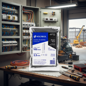 Attaches de câble en nylon noir Volteck, lot de 1000, 100 mm x 2,5 mm, autobloquantes, pour le regroupement de câbles électriques, modèle CIN-1810N-M - Product Image 2