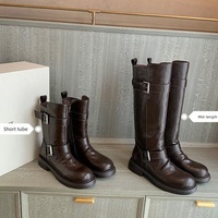 Bottes hautes en microfibre pour femmes, nouvelle collection automne/hiver, double boucle, fermeture éclair latérale, semelle épaisse, antidérapante, résistante à l'usure