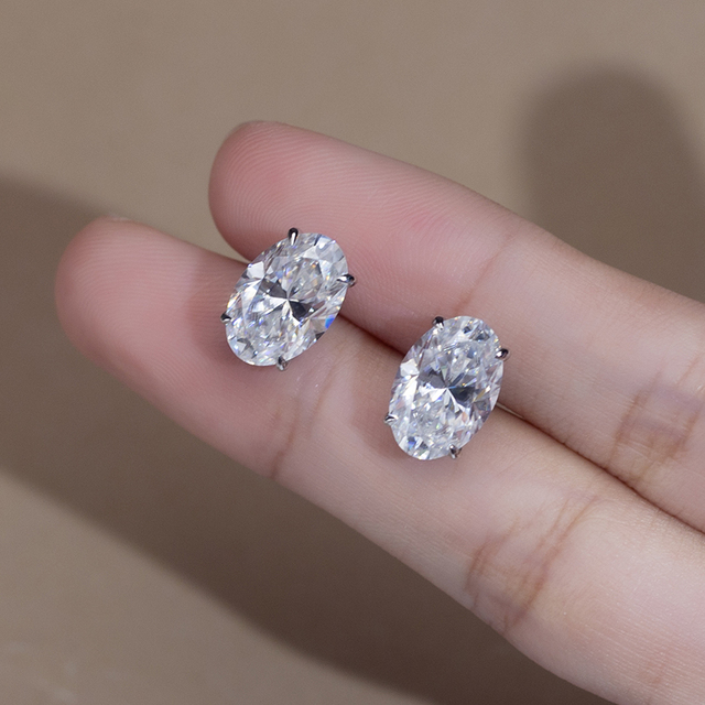 MSE-634 14K Gold Four Claw Stud Earrings 2.5ct Oval Cut Lab Grown Diamond Stud Earrings