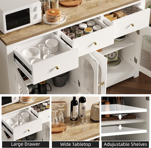 Buffet en bois <span class=keywords><strong>blanc</strong></span> sur mesure avec portes cannelées, 3 tiroirs, armoire de rangement moderne, meuble de salle à manger en mélamine - Product Image 5