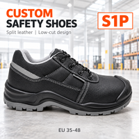 Chaussures de sécurité personnalisées CE S1P, basses, en cuir croûte, avec semelle extérieure en PU injecté et bande réfléchissante, tailles EU 35-48, vente en gros