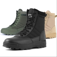 Bottes de randonnée tactiques mi-montantes en cuir noir avec embout en acier pour hommes et femmes