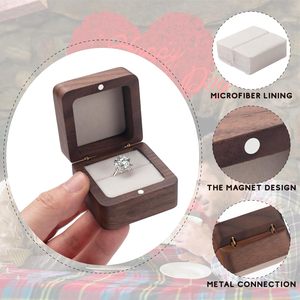 ERDOGLY Boîte à bagues en bois avec fente unique, Mini boîte à bagues de fiançailles, Boîte à bagues de mariage carrée boîte de rangement pour <span class=keywords><strong>bijoux</strong></span>, Vintage élégant - Product Image 4