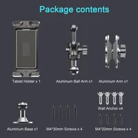 Support de tablette en métal robuste, support de téléphone à vis à 2 niveaux, support de téléphone réglable à 360 degrés pour tableau de bord de voiture, vélos, bateaux