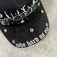 Gorra de béisbol estructurada de 5 paneles con visera plana, de gamuza y satén, con bordado personalizado y logotipo de diamantes de imitación, premium