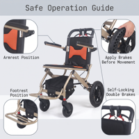 Fauteuil roulant manuel pliable avec design de rangement compact pour les soins à domicile, le transport et l'équipement d'accessibilité
