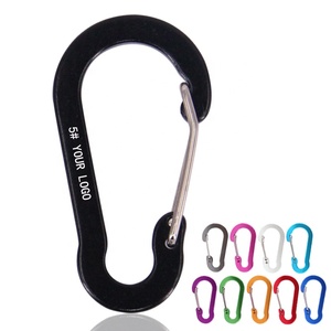 Giá rẻ 5 hình Hợp kim nhôm Keychain khắc logo phẳng dây thép ngoài trời Cắm Trại Đi Bộ Đường Dài Kim Loại Carabiner móc Đen - Product Image 1