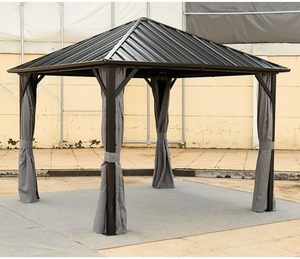 Gazebo patic 10 * 10FT, Gazebo en aluminium avec auvent en acier, auvent de gazebo à toit rigide permanent extérieur pour patio, jardin, arrière-cour - Product Image 1