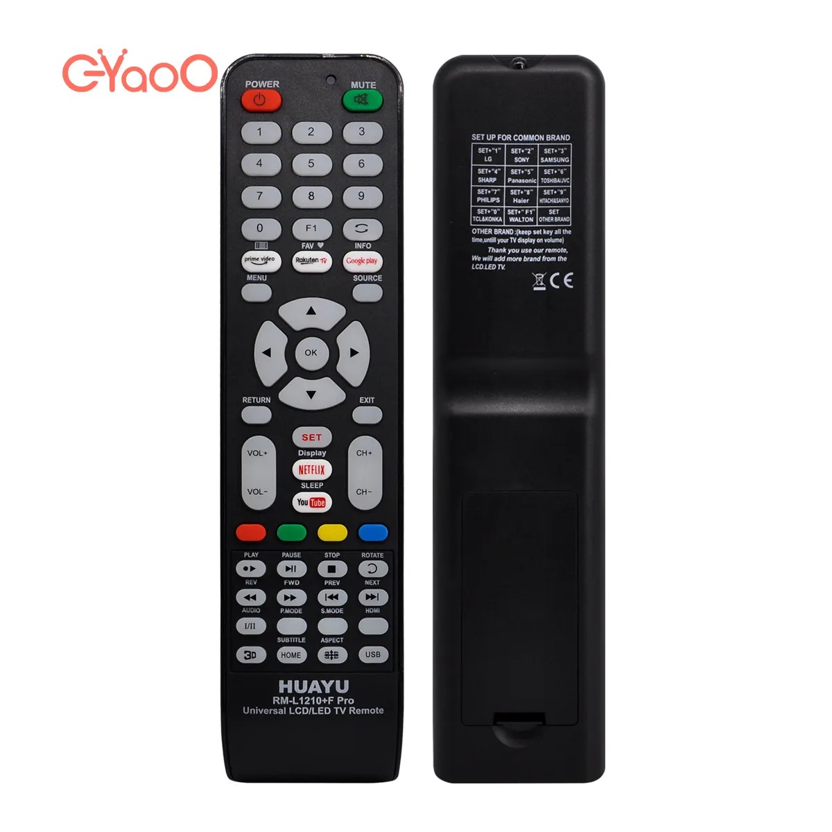 HUAYU RM-L1210+F PRO TV Controller Wireless Functions LED LCD Universal TV Remote Control