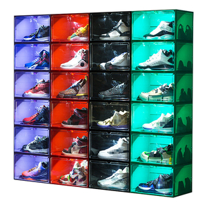 Wholesale storage box foldable shoe container storage box clear shoe storage box led light