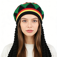 Chapeau Rasta rayé en polyester MH-1585 avec perruque Rasta à dreadlocks pour fête