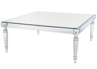 Table basse carrée en acrylique transparent de luxe de haute qualité avec pieds de table personnalisés et verre trempé pour salon