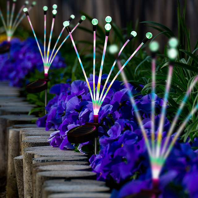 Solar Garden Lights Outdoor Waterproof LED Fiber Optic Crystal Ball Stake Lights for Lawn Pathway Decor