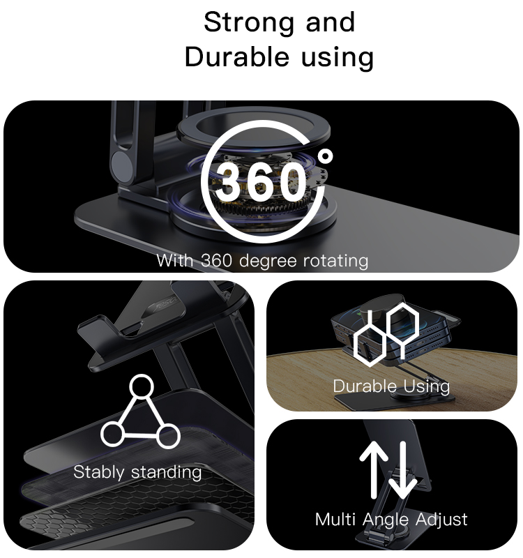 YESIDO new design 360 rotating phone holder aluminum alloy folding phone holder on the table