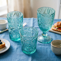 Gobelets à vin en verre turquoise faits à la main de luxe, design géométrique en relief, sans plomb, capacité de 320 ml, lavables au lave-vaisselle, écologiques