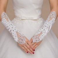 Gants de mariée en dentelle pour robe de mariée, sans doigts, à crochet, ajourés, perlés, ouverts aux doigts, accessoires de mariage en gros