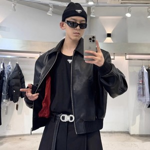 Chaqueta Bomber YACHEN de Cuero PU Corto Estilo Retro Americano Hip-Hop con Solapa y Patrón de Corazones para Hombre, Holgada, Estilo Urbano, Otoño, <span class=keywords><strong>Badboy</strong></span> - Product Image 3