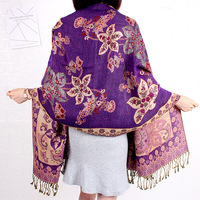 Châle Pashmina Jacquard Paisley à Fil Doré, Franges et Pompons, Style Ethnique Indien Bohème, Double Face, Écharpe de Voyage pour Femme, Vente en Gros