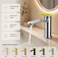 Robinet de lavabo de salle de bain moderne H59 en laiton massif, monotrou, mitigeur eau chaude et froide, finition chromée