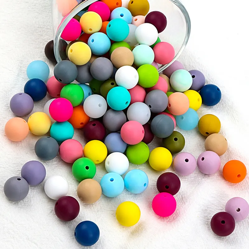 Individueller Großhandel 9 mm 12 mm 15 mm 19 mm Silikon Zahnfreie Perlen Farbstoff Lebensmittelqualität runde Kauen Silikon Brillperlen