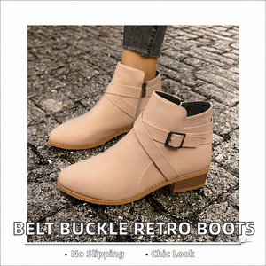 Bottines à talon carré confortables pour femmes, avec semelle en caoutchouc, fermeture éclair latérale, style rétro, talon épais pour l'automne - Product Image 2