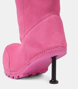 Scarpe eleganti alla moda da donna in finta pelle scamosciata in <span class=keywords><strong>pelliccia</strong></span> Vintage con tacco basso al ginocchio tacchi alti per gattini stivali da donna - Product Image 5