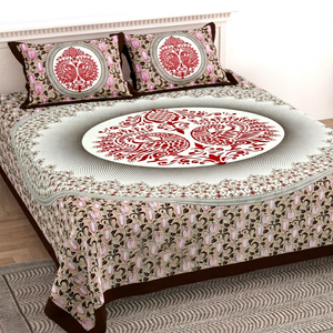 Juego de edredón de algodón con 2 fundas de almohada – Colcha con estampado tradicional de pavo real, juego de ropa de cama de algodón suave y ligero para dormitorio - Product Image 1