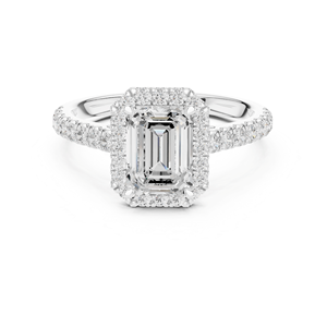 Anillo de Compromiso de Lujo para Mujer con Diamante Cultivado en Laboratorio, Corte Esmeralda, Solitario con Halo, 2 Quilates, Plata de Ley 925, para Boda o Fiesta - Product Image 1