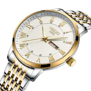 NIBOSI2569ローマンナンバーメンズクォーツ時計曜日ディスプレイステンレススチールストラップ防水腕時計 - Product Image 1