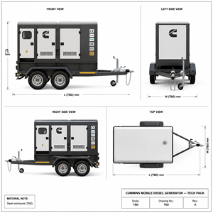 Generador Diésel Cummins de 60 kVA, 48 kW, Silencioso, Trifásico, 400/230 V, 50 Hz, Arranque Automático, para Hogar, Centros Comerciales, Aeropuertos, con Certificación EPA, CE y EAC - Product Image 2
