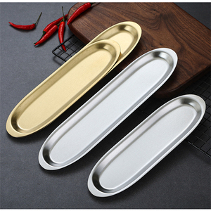 Assiette coulissante en acier inoxydable pour crevettes, plateau à sushi long de style japonais, assiette créative pour la maison, vaisselle de cuisine - Product Image 3